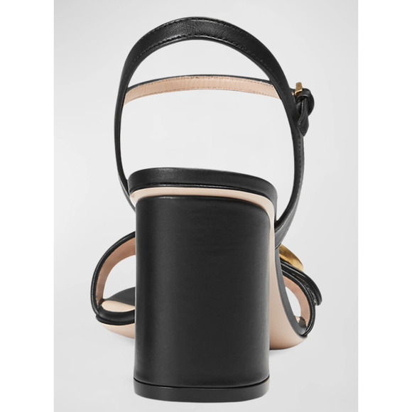 Gucci Marmont Black Leather Gold GG Logo Block Heel Ankle Strap Pump Sandal 40 - Picture 11 of 13